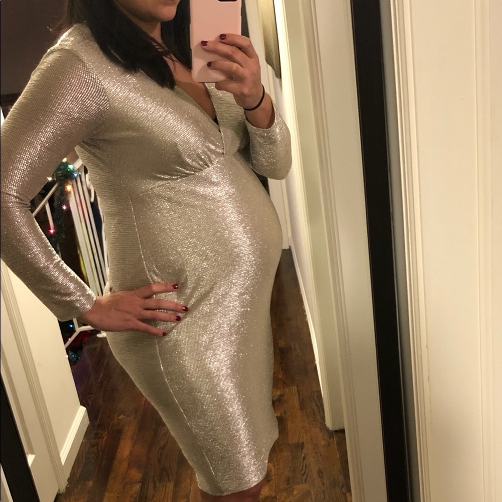 silver maternity dress Tiffany Rose Mia short Acetate/spandex main Silver Maternity Dress - Gem
